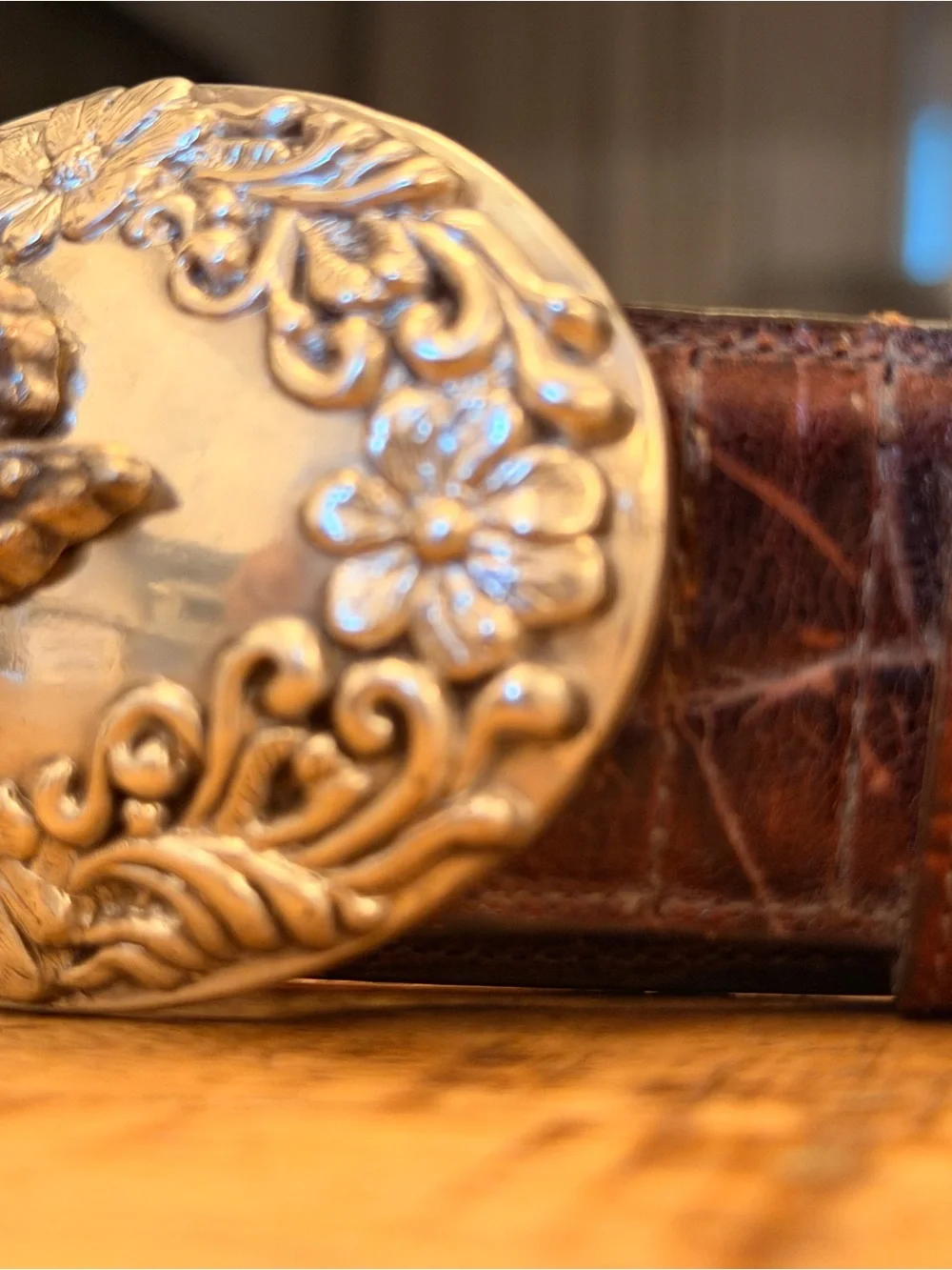 Vintage Lady Nadim Alligator Embossed Leather Belt